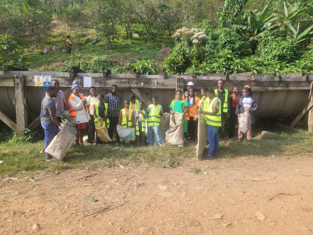 Community clean-up team in the Rwenzori foothills