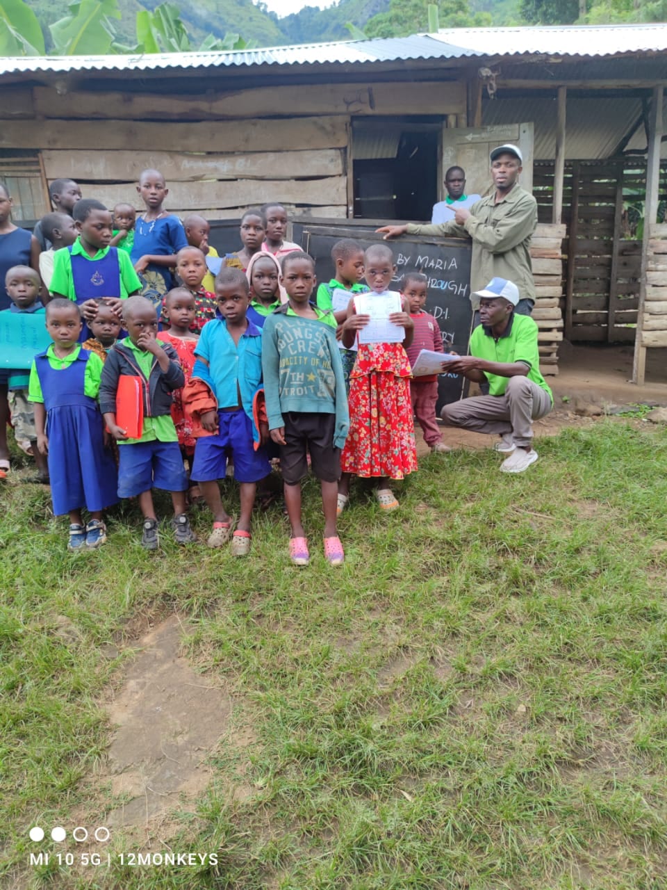 Pupils with donated learning materials at a community school